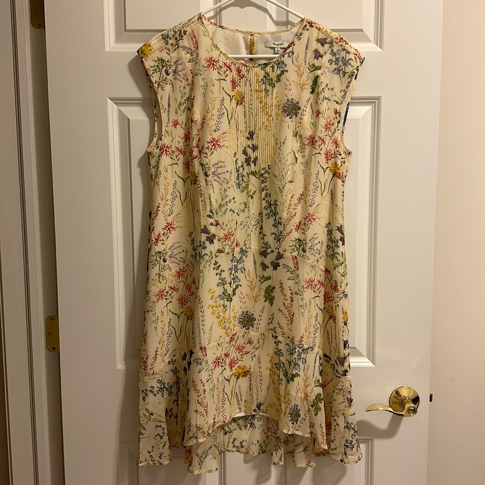 Madewell Cream Floral Sleeveless Shift Dress